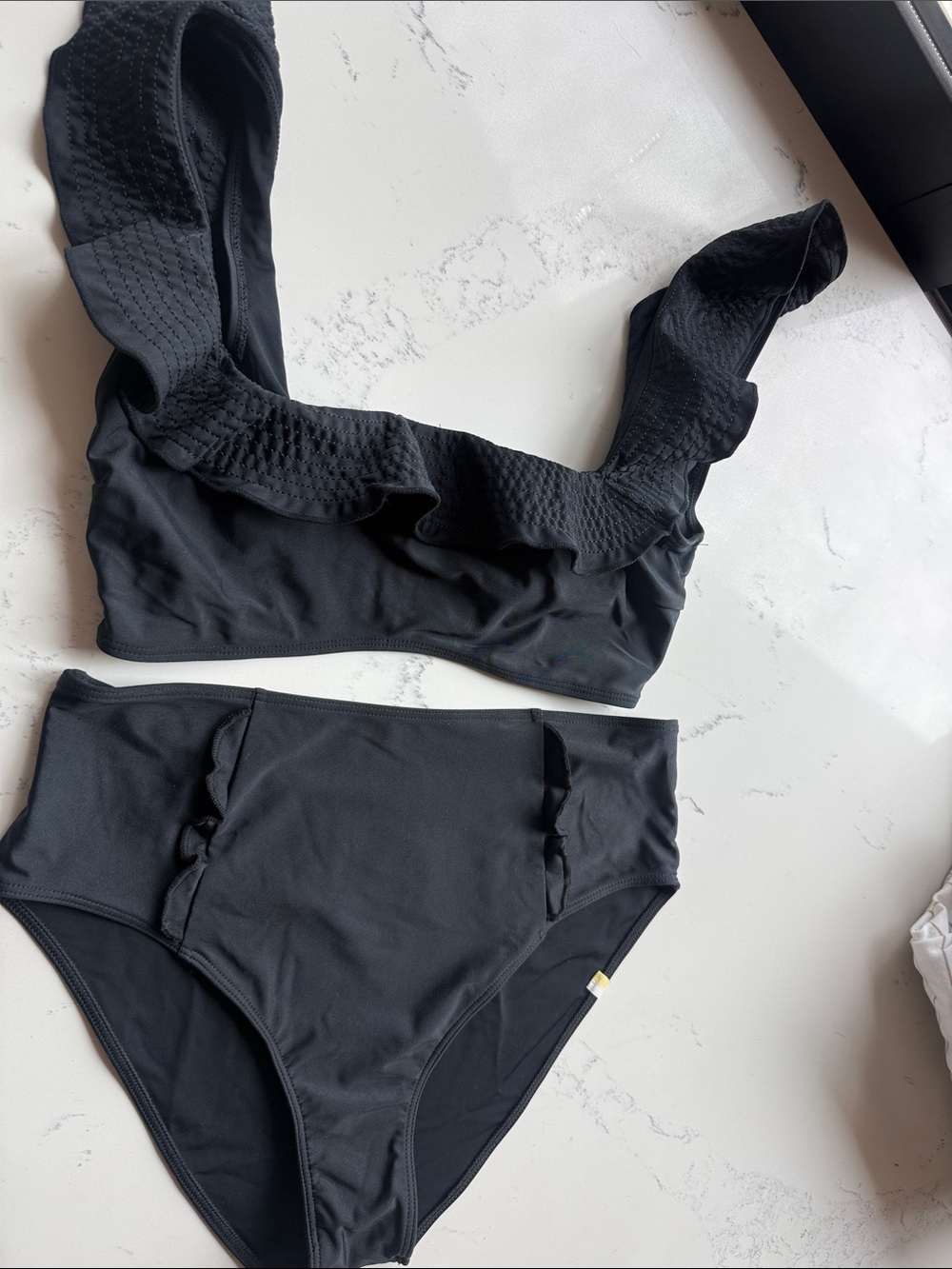 Summersalt Ruffle Seaway Square Neck Bikini top AND Ruffle High Rise Bottom 8 - Picture 3 of 10